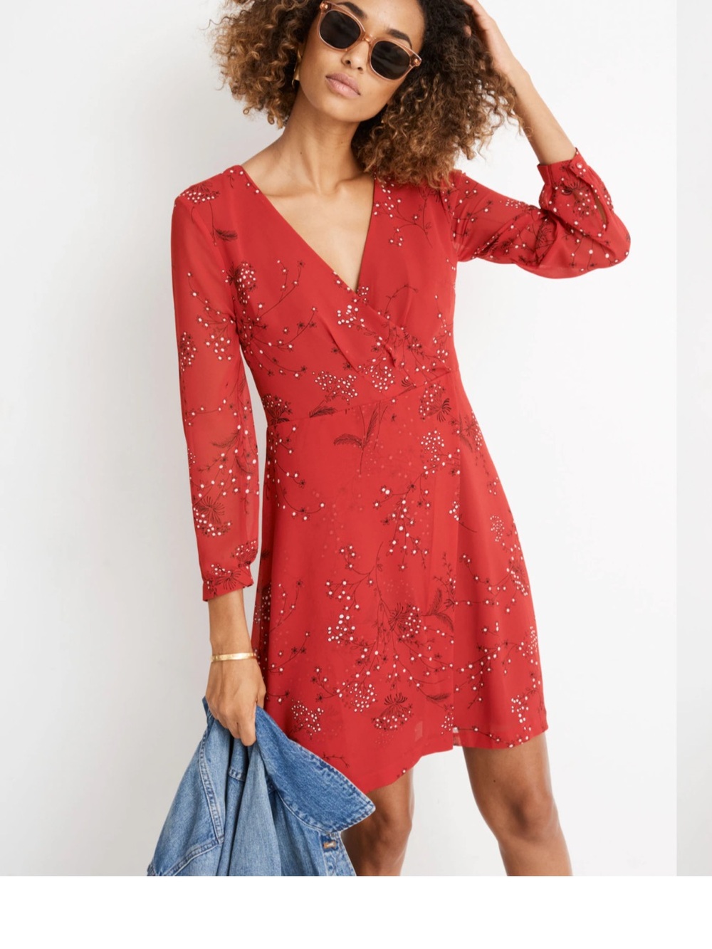 Madewell Hazelwood Wrap-Front Red Mini Dress in Windswept Floral